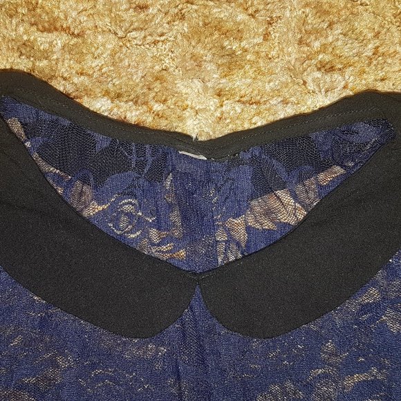 4/$20 Lace See through Blouse Shirt with Black Collar and Row of Buttons - Picture 3 of 6